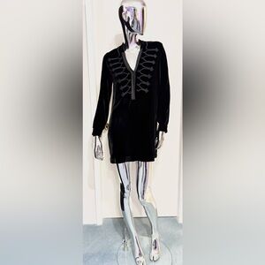 Sandro - Black Velvet Tunic, long top w/military filigree design